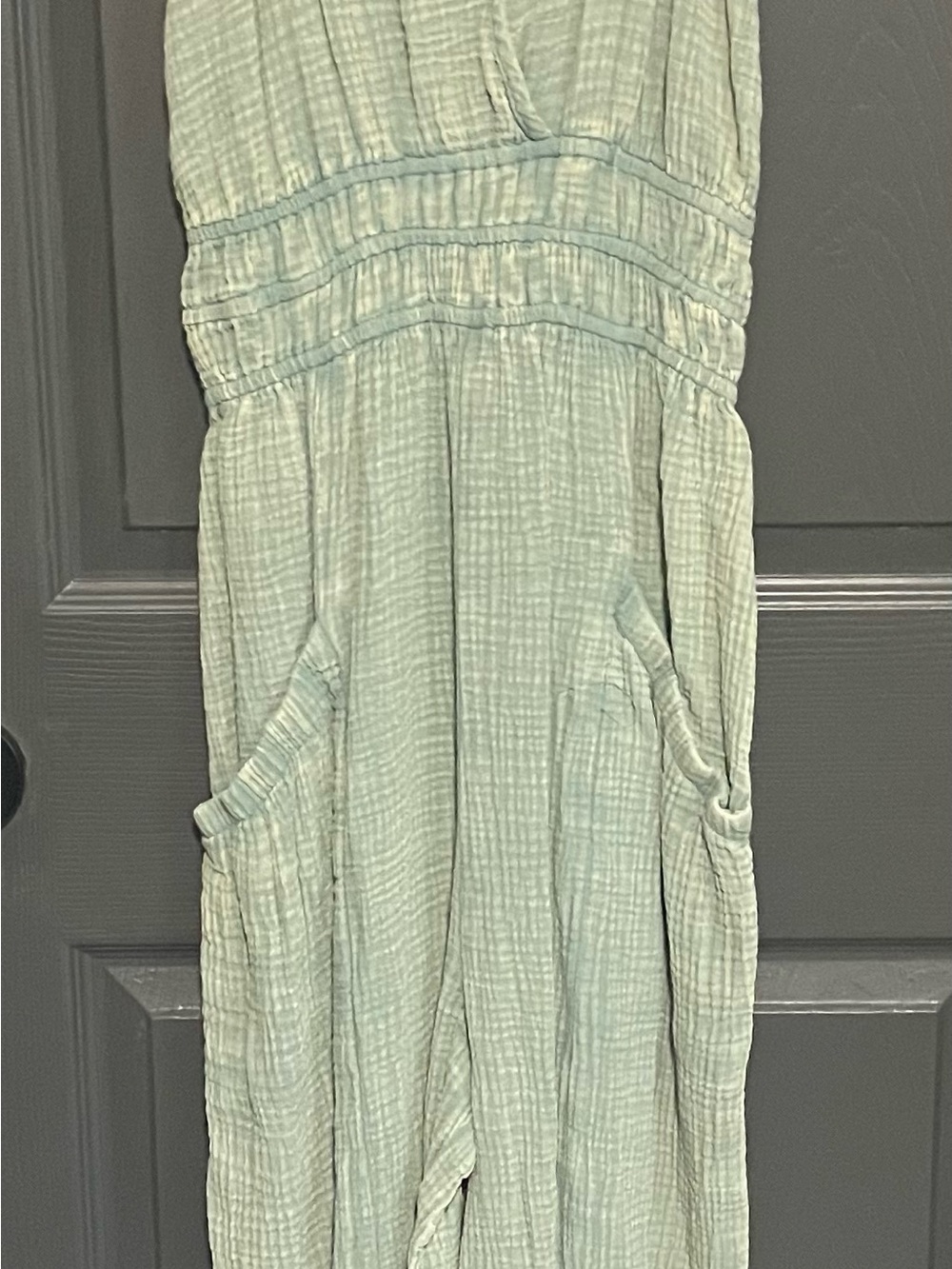 Light Mint Green Women's Gauze romper with Pockets